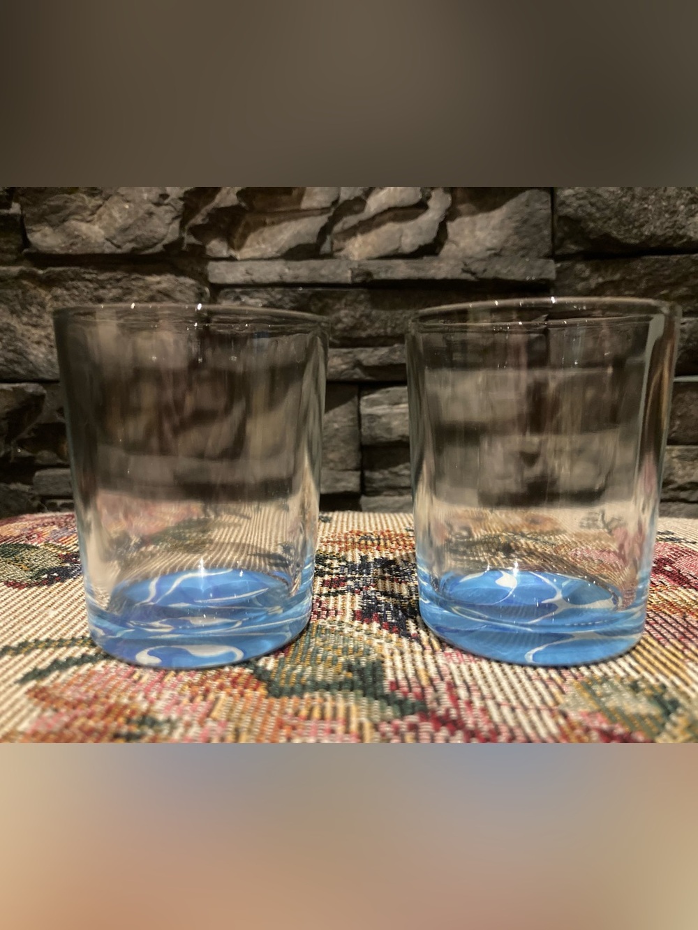 Set of 2 Blue Swirl Base Candle Holders